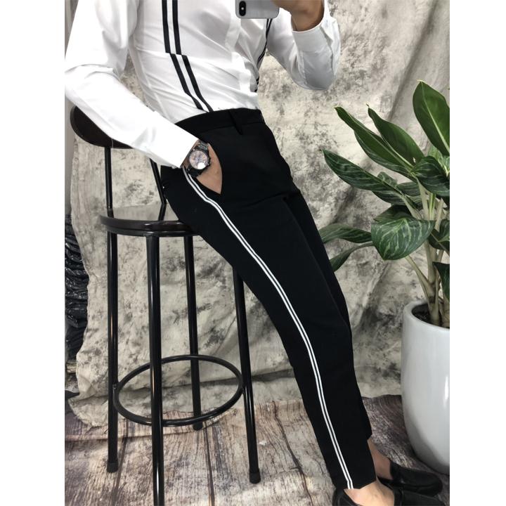 Quần Vải Đen Kẻ Trắng