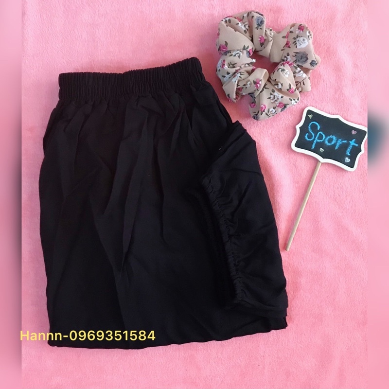 Quần lanh dài đen trơn bo gấu alibaba (dài 98cm)