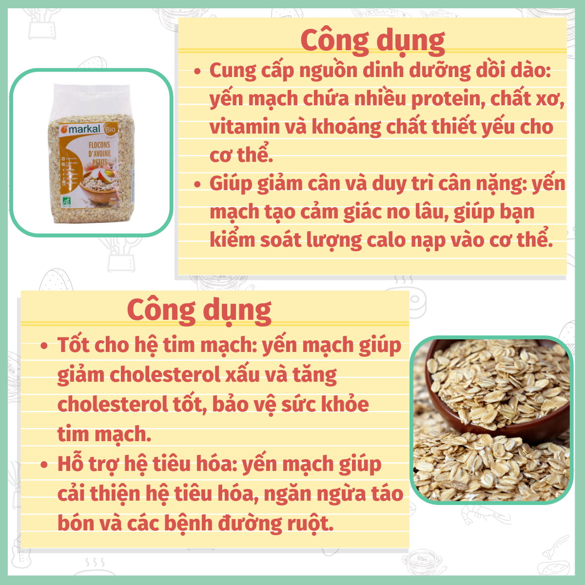 Yến Mạch Cán Mỏng Hữu Cơ Markal 500g của Pháp