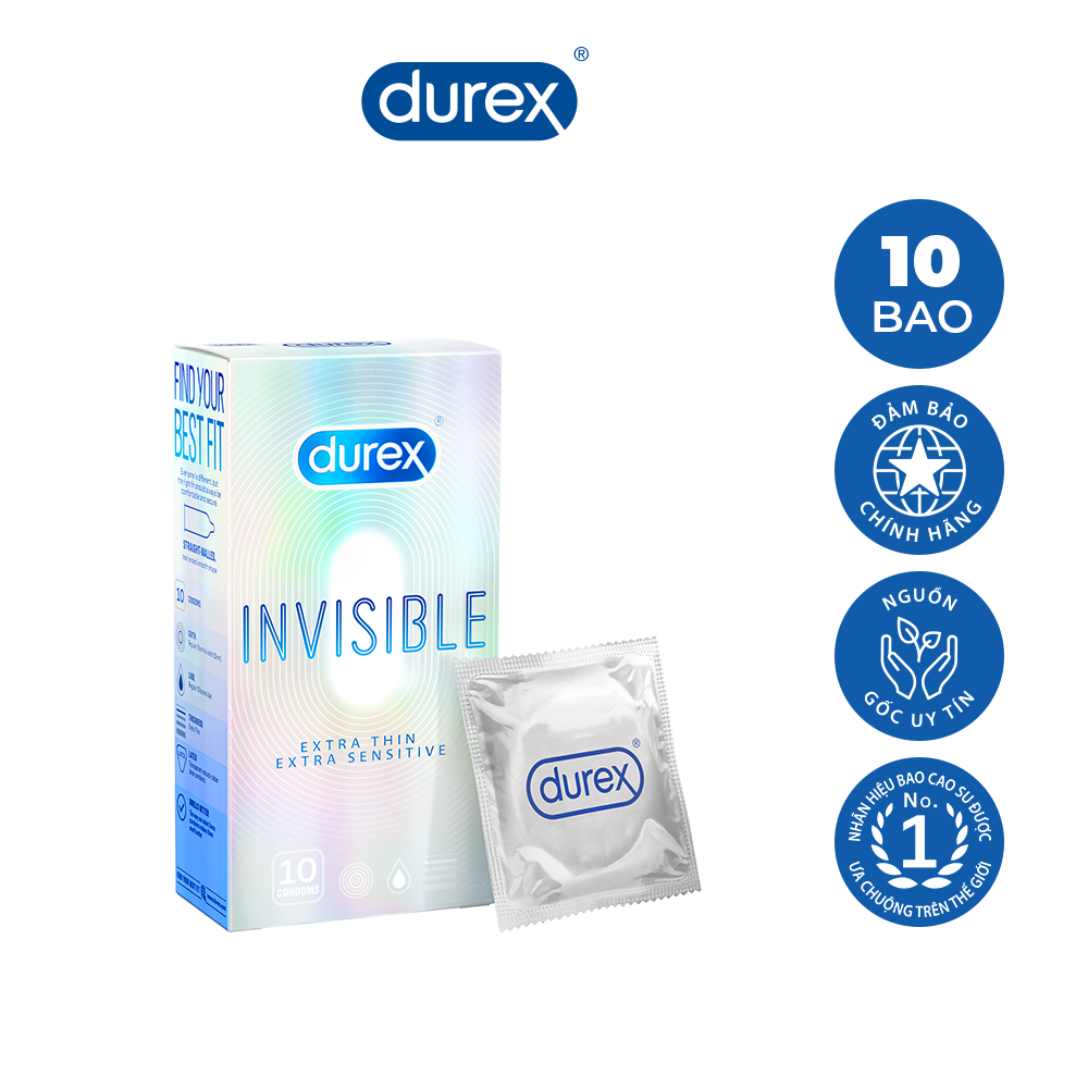 Freeship Combo 3 hộp Bao cao su siêu mỏng Durex Invisible Extra Thin - Extra Sensitive (30 cái)