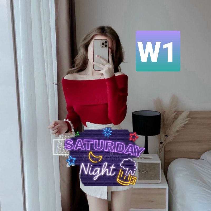Áo Thun Mặc Tết Noel Đỏ Tươi Bẹt Vai Thun Gân Cực Đẹp W1 / Áo Trễ Vai Tay Dài Nữ Hót Trend