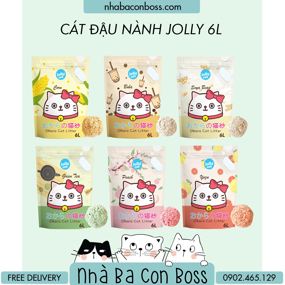 [Cát Đậu Nành] Cát Vệ Sinh Cho Mèo Jolly Bao 6L