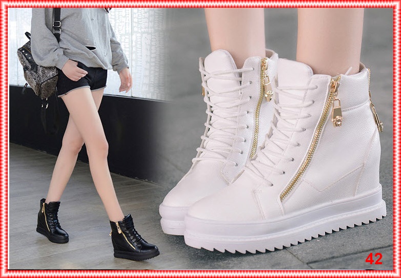 Giày boot nữ cao cổ đế độn phong cách Hàn Quốc B042