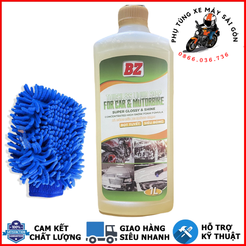 Nước Rửa Xe BZ Không Chạm 1L bọt tuyết siêu bóng kèm bao tay rửa xe 2 mặt