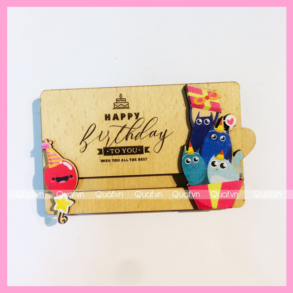 Thiệp Sinh Nhật HAPPY BIRTHDAY handmade bằng gỗ chuyển động (3 lớp gỗ)