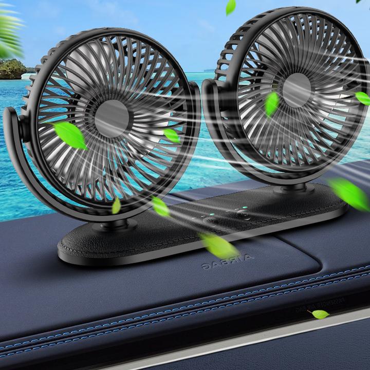 Quạt máy đôi mini, quạt làm mát không khí, quạt điều hòa, quạt điện xoay 360 độ trên ô tô, xe hơi, bàn làm việc/ Tích hợp 3 chế độ làm mát công suất 12W  (màu đen)