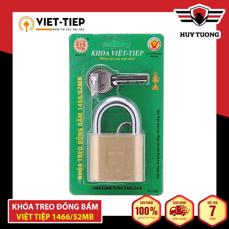 Ổ khoá việt tiệp loại trung 73 x 48 ống phi 8mm, đồng nguyên khối ,móc khoá bằng hợp kim cao cấp chiu được nhiệt độ cao (khoá bấm ) - Huy Tưởng