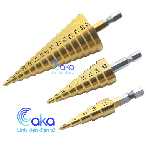 Mũi khoan tháp, bước hss 4241 phủ titanium 4-12mm/4-20mm khoan sắt, nhôm...trục 6.35mm