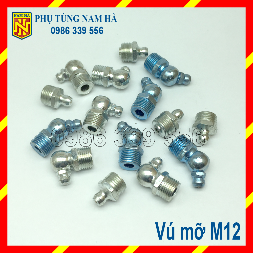 (Loại tốt) - Vú bơm mỡ bò M12 các loại Vú bơm mỡ bò M12 cong 45 (Loại tốt) - Vú bơm mỡ bò M12 thẳng