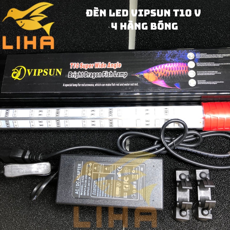 Đèn led t10-v vipsun - đèn cá rồng t10 4 hàng bóng tanning huyết long, bối vàng