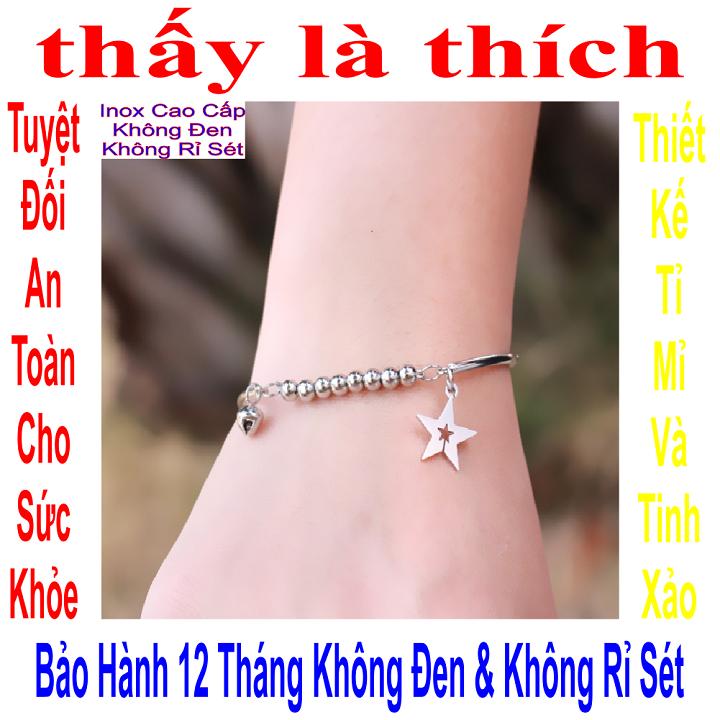 Lắc vòng tay nữ Inox Thấy Là Thích cách điệu bi phối chuông mặt ngôi sao - Cam kết 1 đổi 1 nếu hoen , gỉ sét