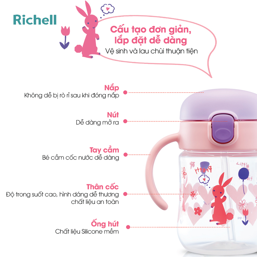 CỐC TẬP UỐNG 2IN1 T.L.I RICHELL (HỒNG)