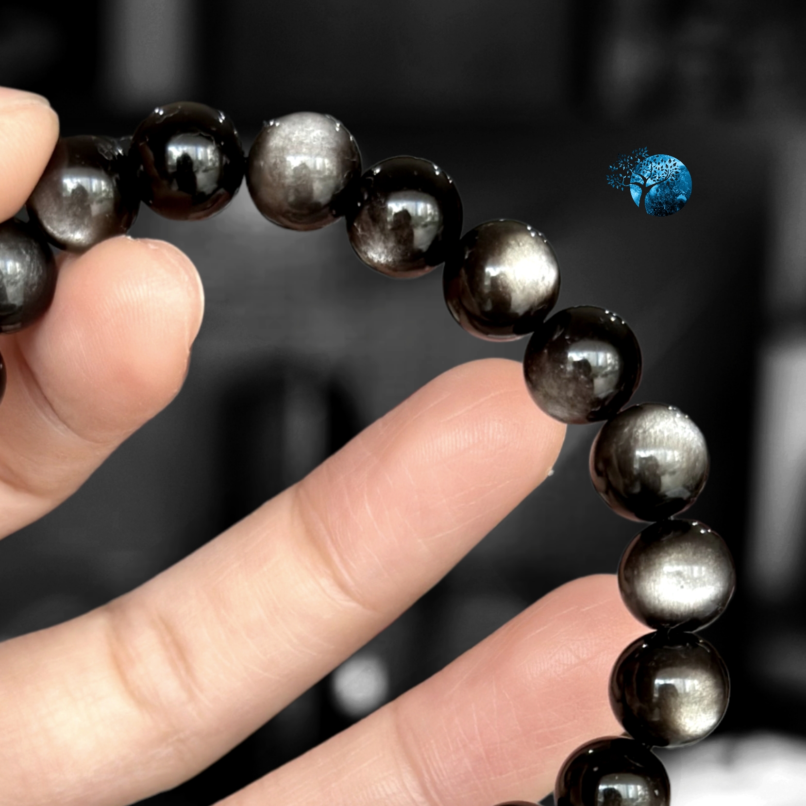 Vòng tay đá silver obsidian 8mm