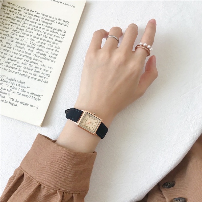 Đồng hồ nữ hiệu Doukou dây da mềm nhiều màu mặt vuông size nhỏ | Lazada.vn