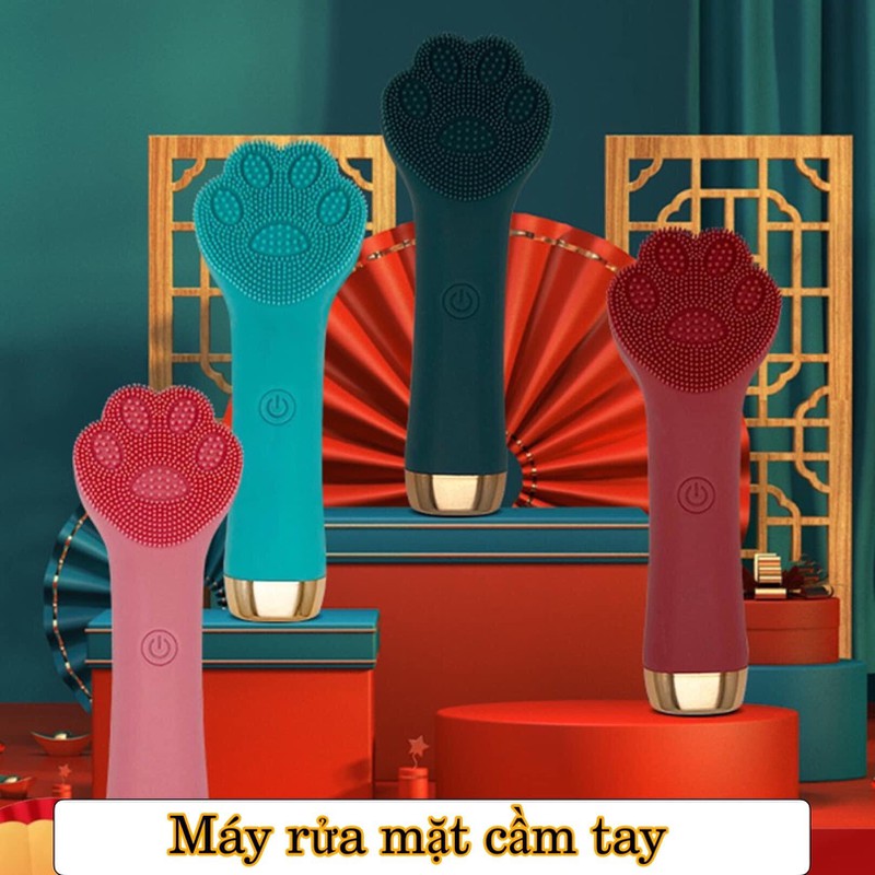 Máy rửa mặt chân mèo dễ thương, Máy rửa mặt mini massage da mặt hình bàn chân mèo