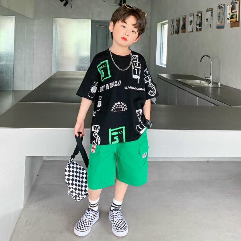 [HCM]BỘ THUN BÉ TRAI HIPHOP SIZE NHÍ