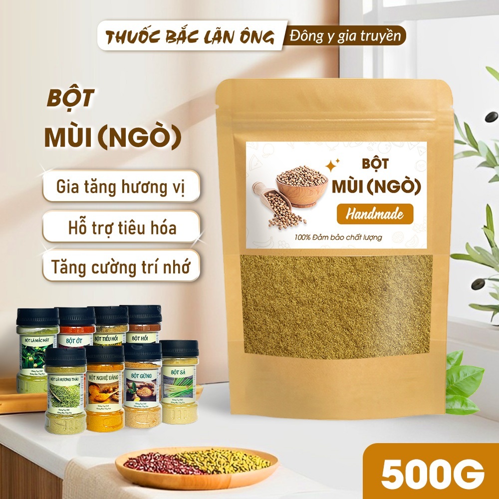 Bột mùi 500g, bột ngò nguyên chất, gia vị tẩm ướp, khử mùi tanh thực phẩm, tăng hương vị cho món ăn
