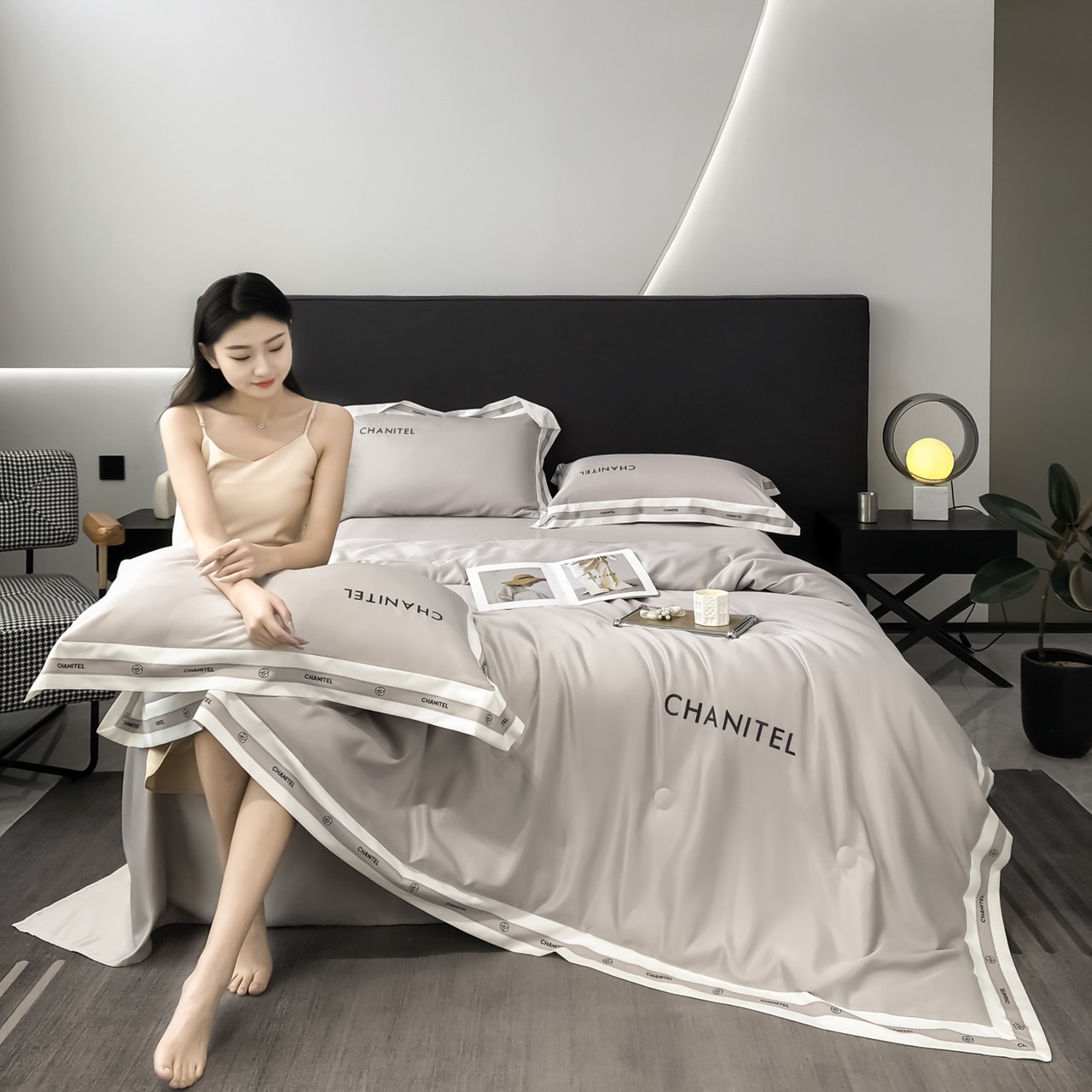 Bộ Chăn Ra Gối Phi Lụa Chăn Chần Bông Chanitel
