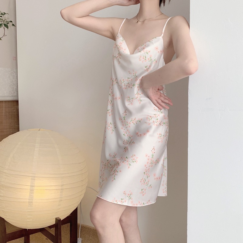 Đầm Ngủ Mặc Nhà Đầm Hai Dây Lụa Satin  AMANTA97AMTP