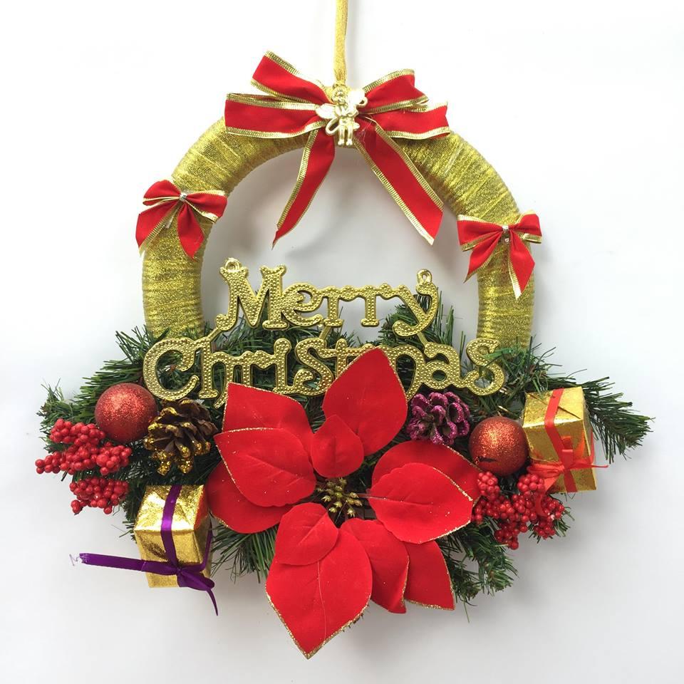 Vòng nguyệt quế nơ trang trí Noel 38 x 38cm