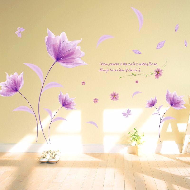 Decal dán tường mẫu hoa  tím pha lê