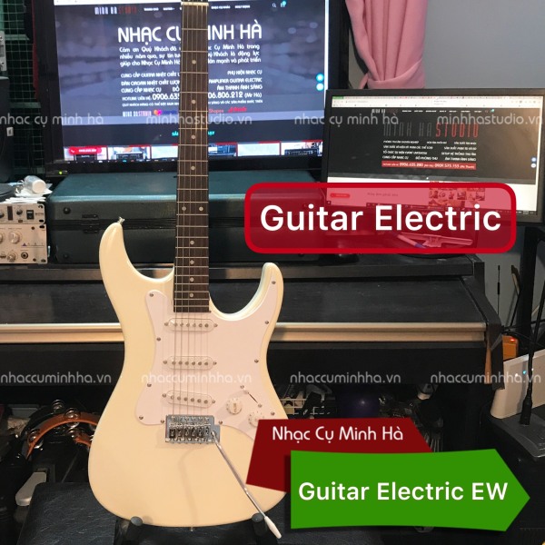 Đàn Guitar Electric EW chất lượng cao, giá rẻ, màu trắng đẹp long lanh