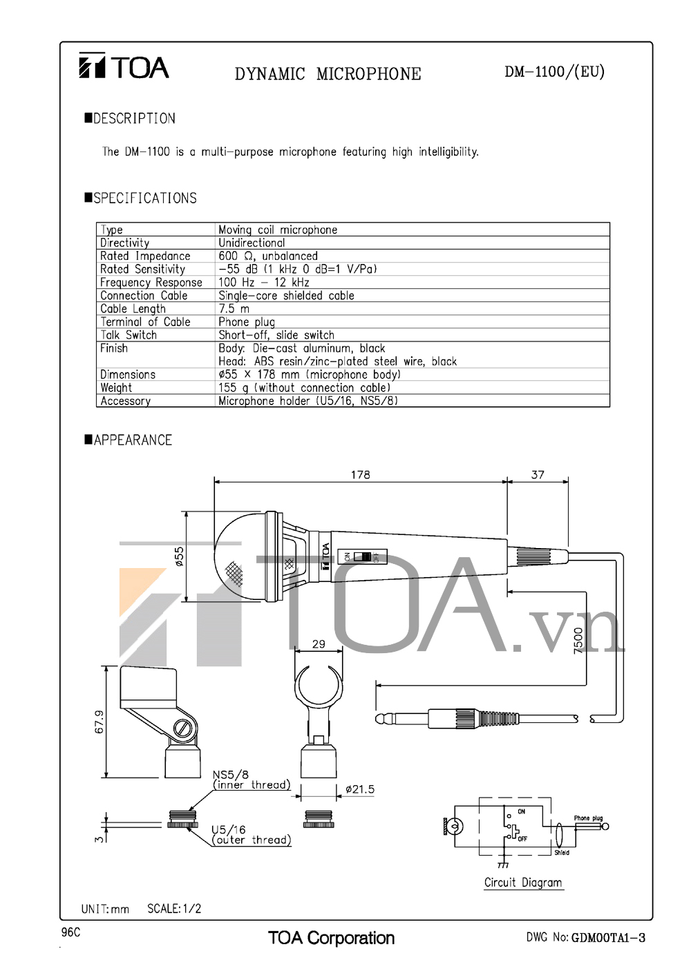 Micro điện động cầm tay TOA DM-1100
