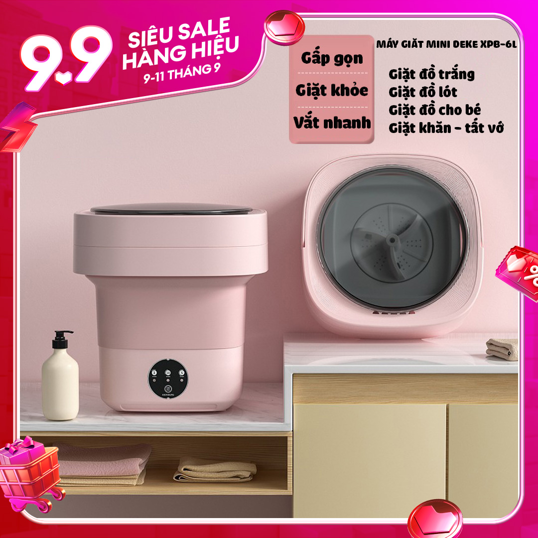 Máy giặt mini gấp gọn DEKE XPB-6L giặt cực sạch tia UV diệt khuẩn kèm lồng vắt tiết kiệm điện nước diện tích - Máy giặt mini giặt đồ trắng khăn tắm đồ lót đồ của bé - Máy giặt nhỏ gọn cho sinh viên bảo hành 12 tháng