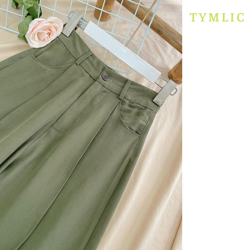 Quần Cullotes Tencel 1/2 Cạp Chun Màu Rêu TYMLIC