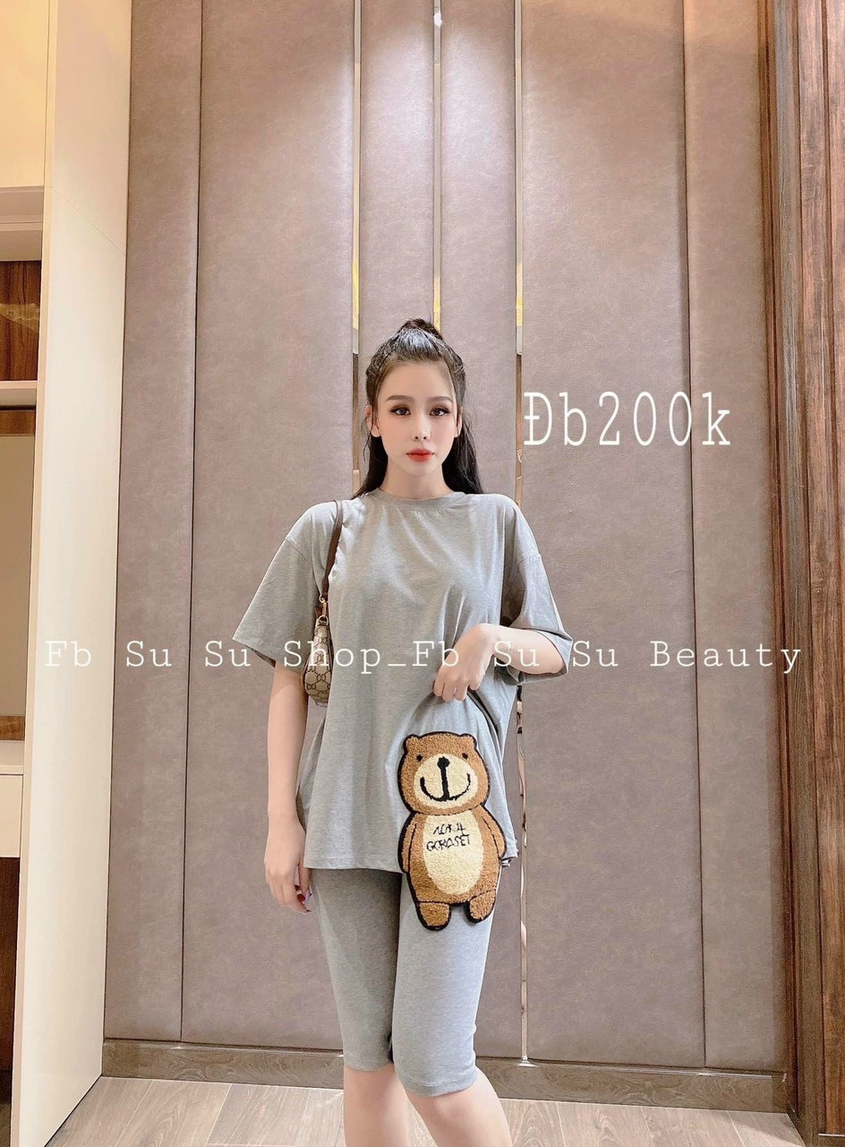 Sét bộ thêu gấu 3 màu ôm tôn dáng dưới 60kg-xưởng sỉ thu hiền