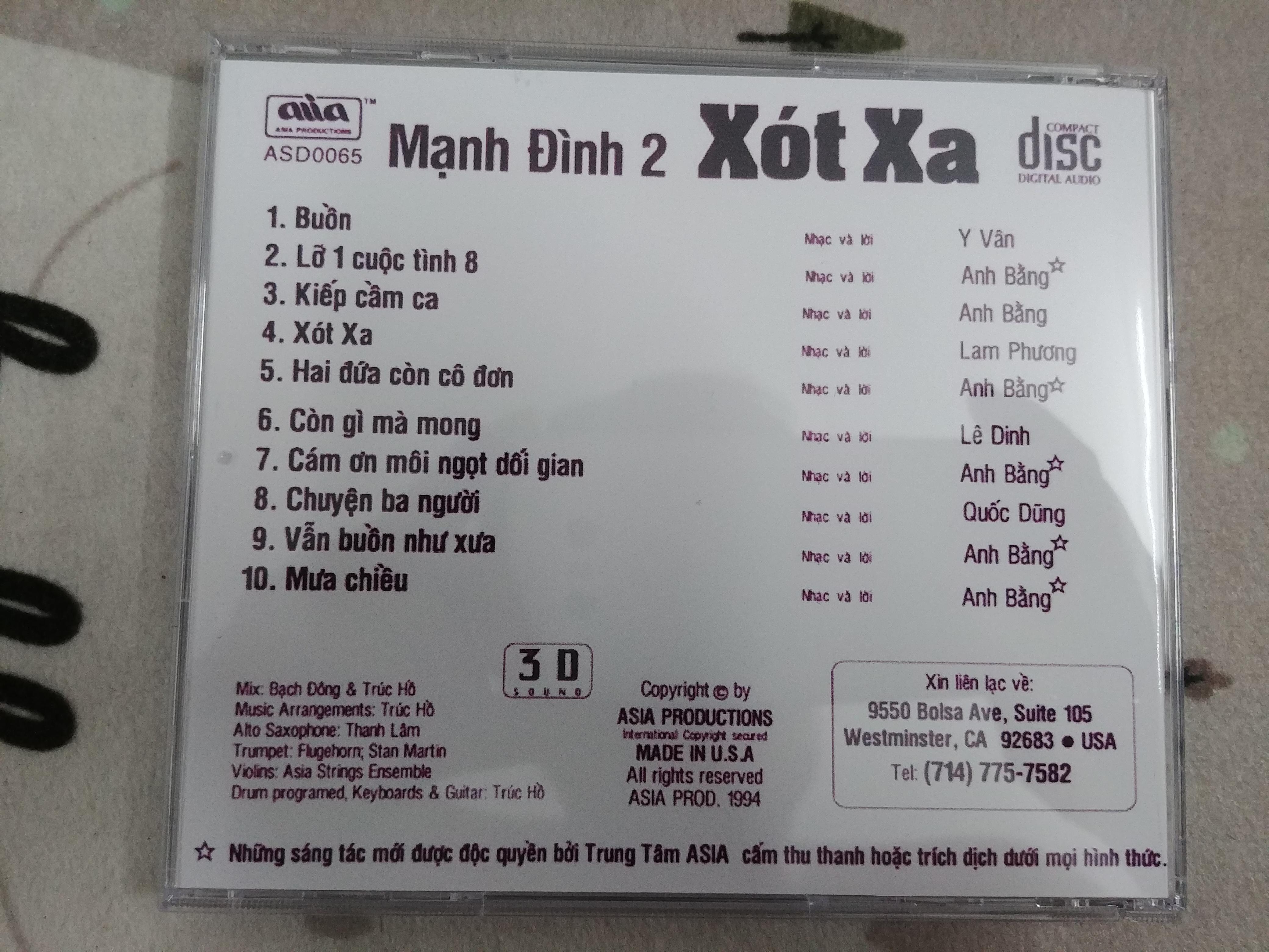 CD Xót Xa - Mạnh Đình 2  - phono mitsubishi