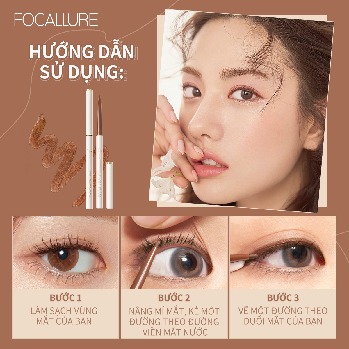 Bút chì kẻ mắt Focallure mảnh đầu 1.7mm chống thấm lâu trôi 1g - intl