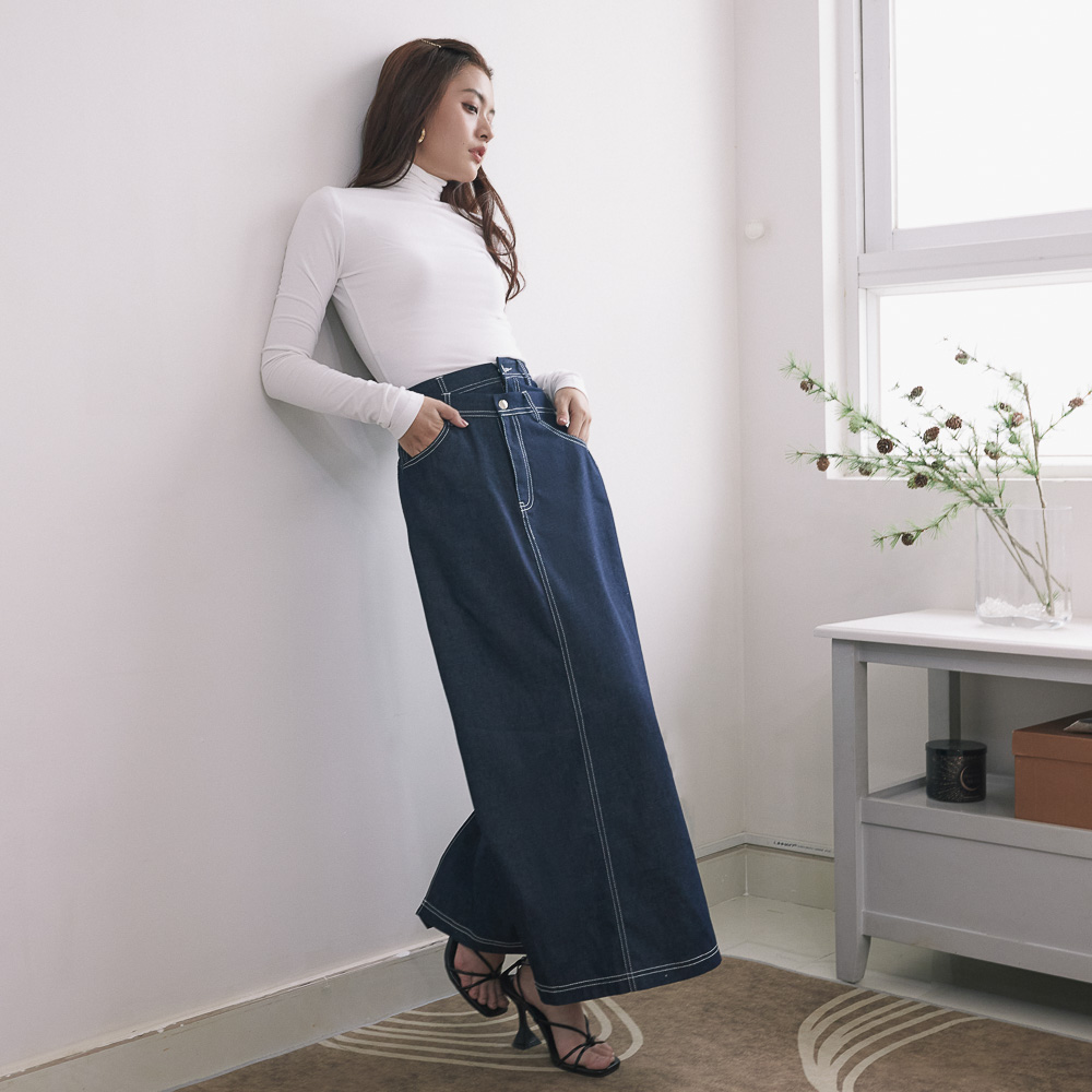 [NHẬP MÃ NOVFALAZSOCIAL02 GIẢM 40K ĐƠN 199K  ] Chân váy Maybi suông jean đắp tà kiểu