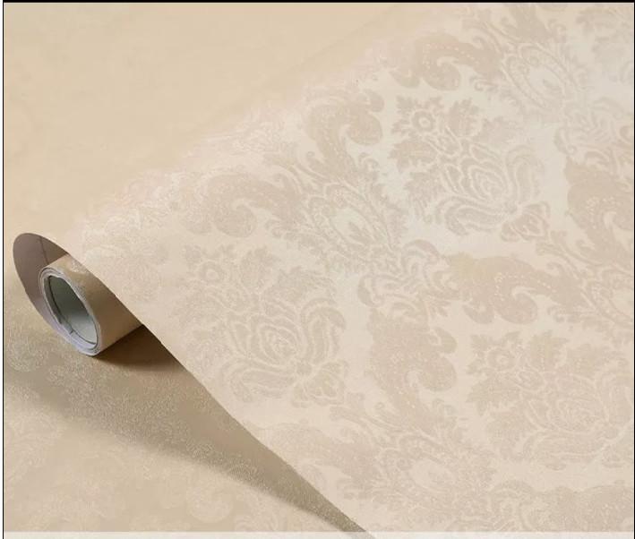 Cuộn 5m giấy dán tường Châu âu hoa văn vàng khổ 45cm
