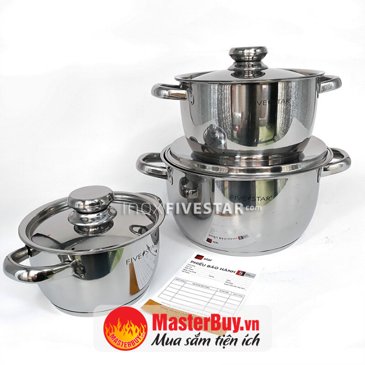 Bộ nồi inox 3 đáy fivestar 3 món nắp inox fs06c-1