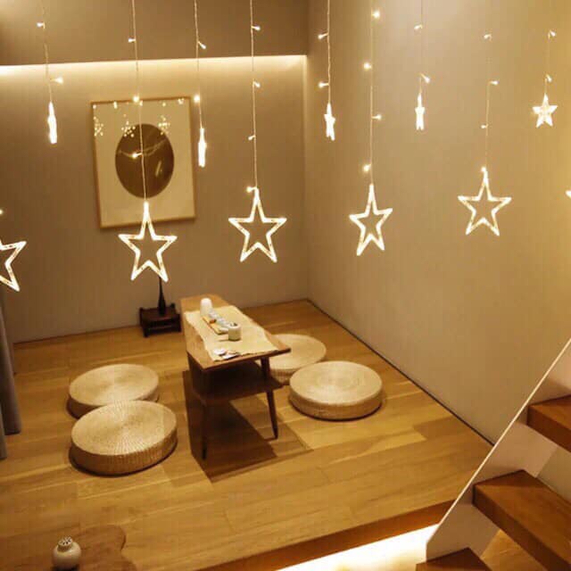Dây đèn LED nháy rèm thả kiểu trăng sao, cầu tròn trang trí trong nhà, ngoài trời, Noel lễ tết