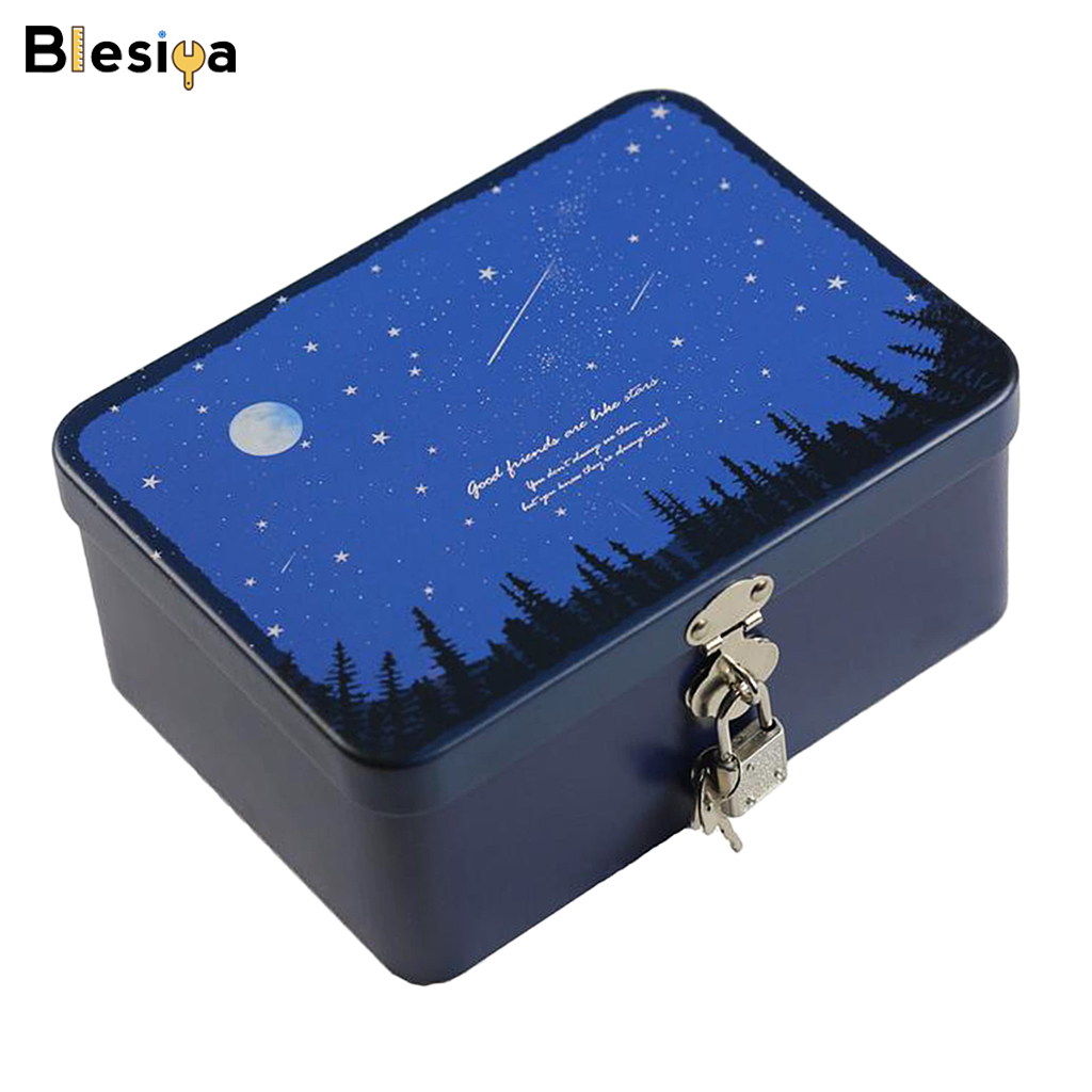 Blesiya Locked tinplate Metal Collection Iron Storage Box