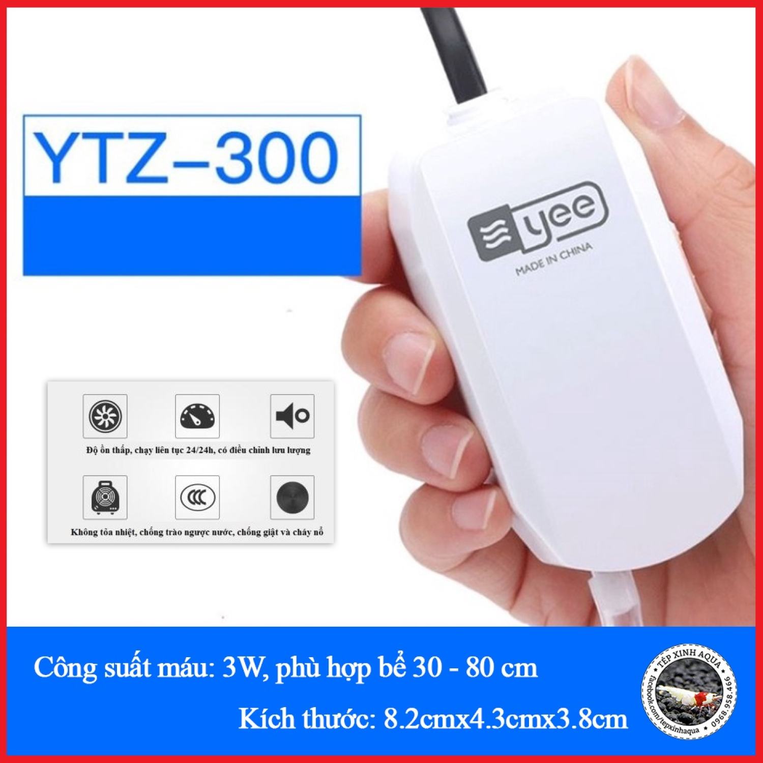 Sủi oxi siêu êm mini 1 vòi Yee dành cho bể thủy sinh ( 1.5 lit) [ Tép Xinh Aqua]