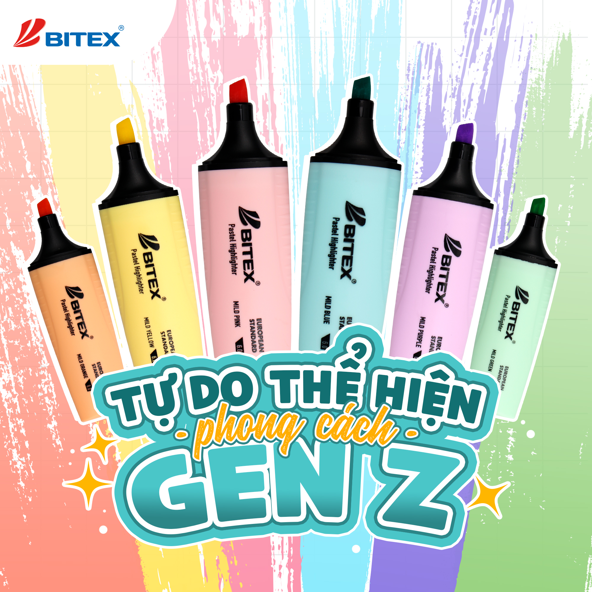 Bút dạ quang highlight Bitex HL05 màu Pastel