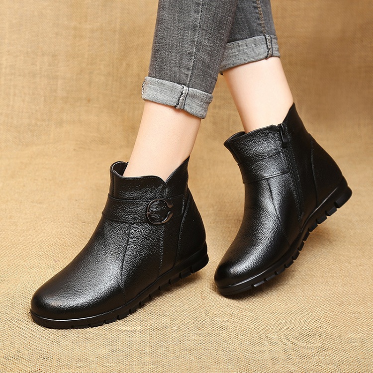 Boots Nữ da trơn phối đai đế thanh lịch, sang trong chuẩn Châu Âu