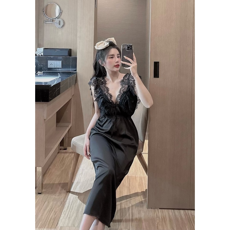 Váy Ngủ Cánh Tiên Ren Sexy, Váy Ngủ Lụa Cao Cấp Dáng Dài Freesize