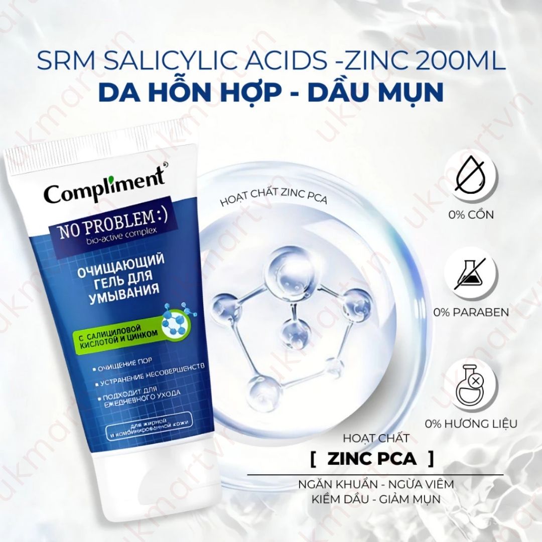 Gel rửa mặt BHA Compliment No Problem làm sạch sâu, giảm viêm & mụn 200ml