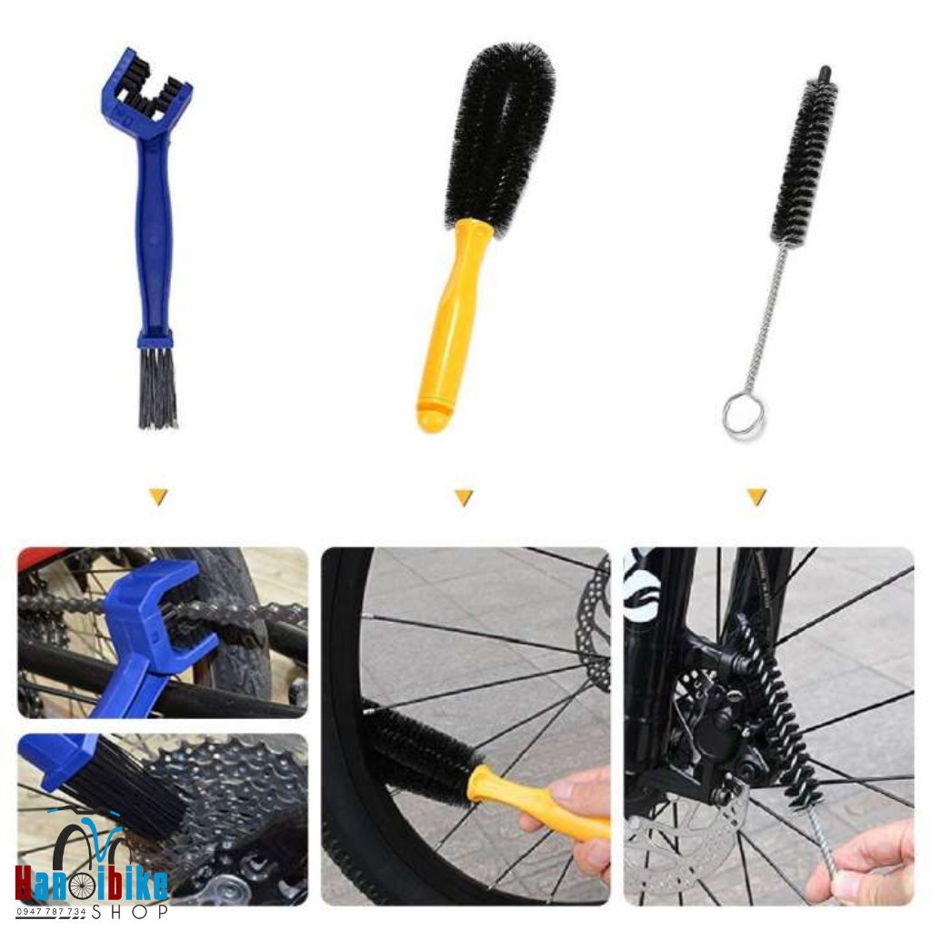 Bộ vệ sinh xe đạp - xe máy đa năng 7 món (6 dụng cụ rửa xe  bàn chải sên)