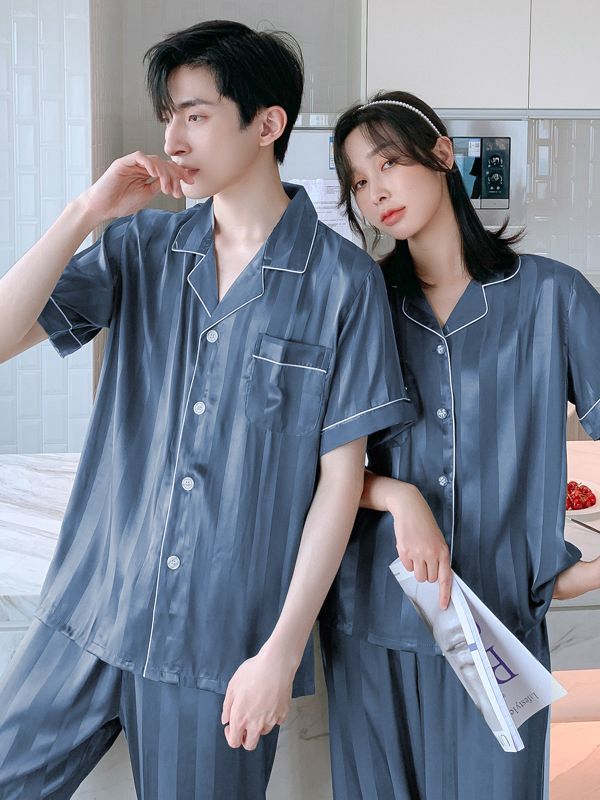 Đồ Ngủ Satin Lụa Ngắn Tay Cao Cấp ♥️ Đồ Đôi Lụa Gấm Mặc Nhà Nam Nữ ♥️ IVY614