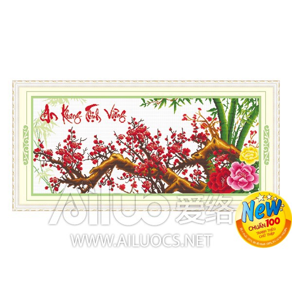 Tranh thêu an khang thịnh vượng - cành đào ms 51395