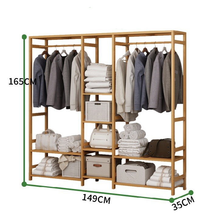 Blank wardrobe large bamboo frame 149x30x165 - Korean style double wardrobe