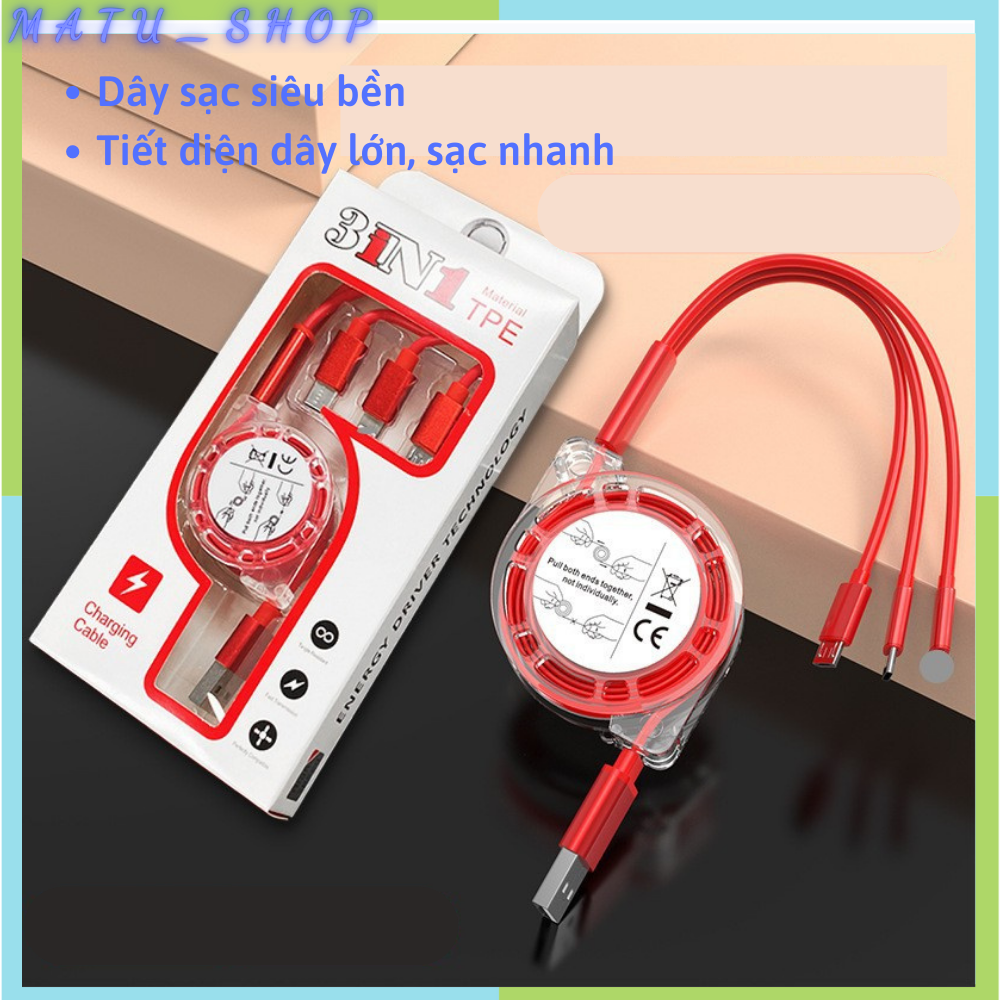 Dây cáp sạc nhanh 3 trong 1,3 đầu cổng usb ra type c micro usb (giá 1 dây)