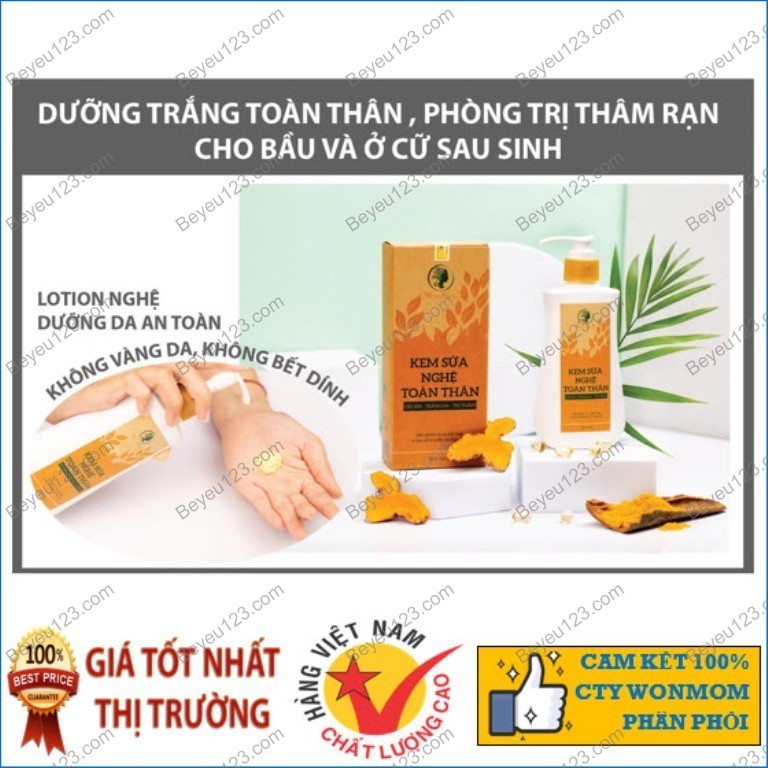 COMBO Nghệ dưỡng toàn thân & da mặt Wonmom (1 Kem sữa nghệ toàn thân + 1 Kem nghệ tươi hữu cơ)