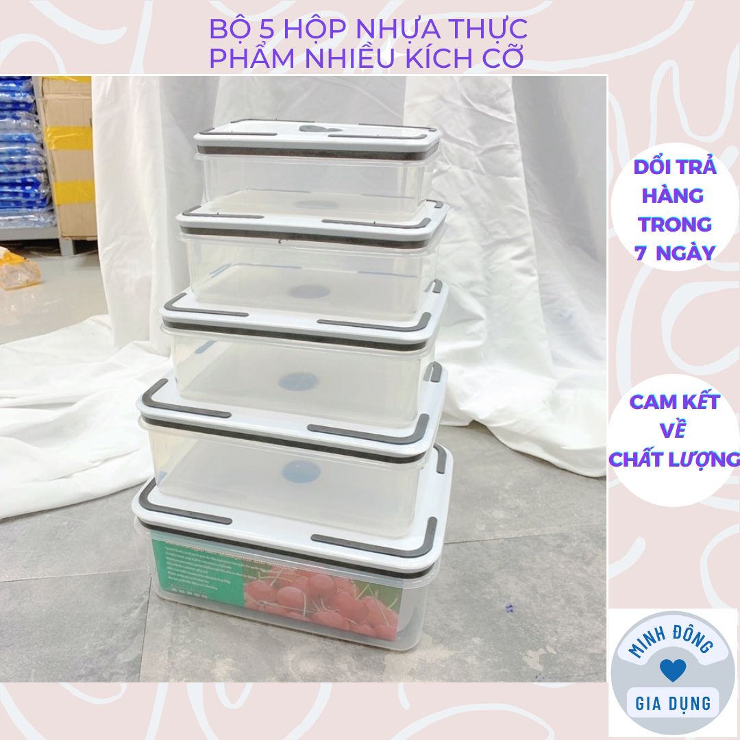 Set 5 box plastic food container multi-size handy preserved vegetables fresh