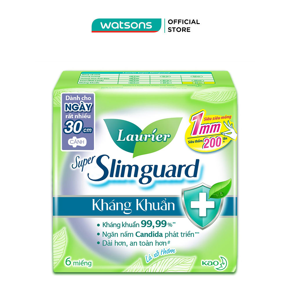 Băng Vệ Sinh Laurier Super Slimguard Kháng Khuẩn Dành Cho Ban Ngày 30cm 6 Miếng